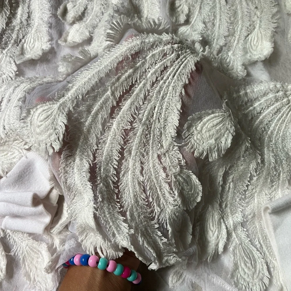 Anthropologie White Textured Feathered Blouse